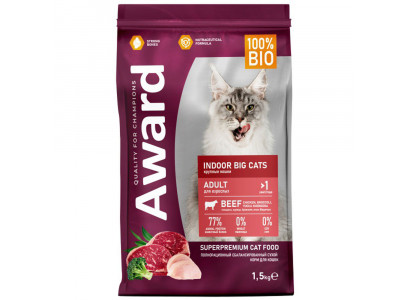 Сухой Корм Award (Эвард) Indor Big Для Крупных Домашних Кошек Говядина и Курица 1,5кг