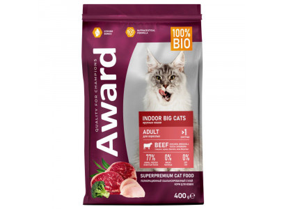 Сухой Корм Award (Эвард) Indor Big Сухой для Крупных Домашних Кошек Говядина и Курица 400г