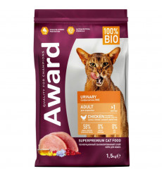 Сухой Корм Award (Эвард) Urinary Для Кошек Профилактика МКБ Курица и Клюква 1,5кг