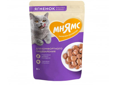 Влажный Корм Мнямс Для Кошек Для Комфортного Пищеварения Ягненок Кусочки в Соусе 85г 