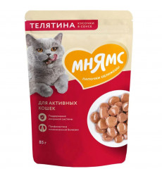 Влажный Корм Мнямс Для Активных Кошек Телятина Кусочки в Соусе 85г