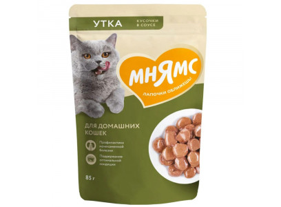 Влажный Корм Мнямс Для Домашних Кошек Утка Кусочки в Соусе 85г 