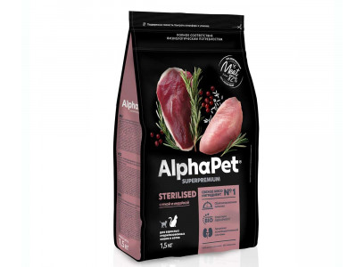 Сухой Корм Alphapet (Альфапет) Superpremium Для Стерилизованных Кошек Утка и Индейка 1,5кг 51706 