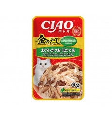 Влажный Корм Inaba (Инаба) Kinnodashi Для Кошек Тунец Магуро, Кацуо и Гребешок в Желе 60г (1*12)