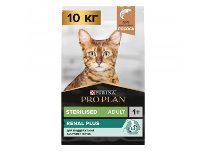 Сухой Корм Pro Plan (ПроПлан) Для Кастрированных Котов и Стерилизованных Кошек Для Поддержания Здоровья Почек Лосось Renal Plus Sterilised 400г 