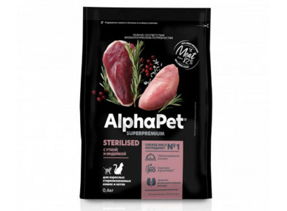 Сухой Корм Alphapet (Альфапет) Superpremium Для Стерилизованных Кошек Утка и Индейка 400г (1*14) 51690 