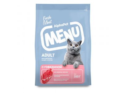 Сухой Корм Alphapet (Альфапет) Menu Adult Для Взрослых Кошек с Говядиной 350г 52734 (1*6) 