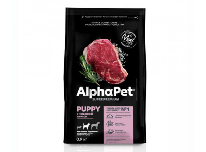 Сухой Корм Alphapet (Альфапет) Superpremium Для Щенков Средних Пород Говядина и Рис 900г (1*12) 51607 