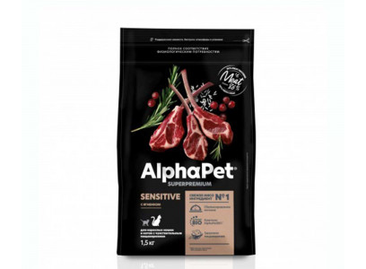 Сухой Корм Alphapet (Альфапет) Superpremium Для Кошек с Чувствительным Пищеварением Ягненок 1,5кг (1*6) 51027 