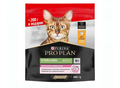 Сухой Корм Pro Plan (Проплан) Для Стерилизованных Кошек с Чувствительным Пищеварением Курица 400г+200г 
 (1*8) 