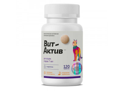 Витамины Вит-Актив К-С Для Кошек Старше 7 Лет Витаминно-Минеральная Добавка 120т