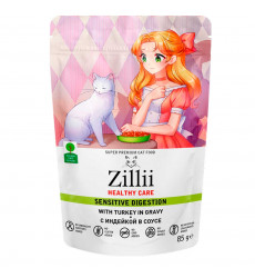 Влажный Корм Zillii (Зилли) Healthy Care Sensitive Digestion Для Кошек с Чувствительным Пищеварением  Индейка в Соусе 85г 565715
