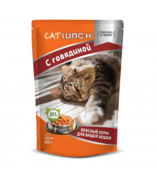 Влажный Корм Cat Lunch (Кэт Ланч) Для Кошек Говядина Кусочки в Желе 85г (1*24)