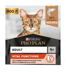 Сухой Корм Pro Plan (ПроПлан) Для Кошек Для Поддержания Функций Почек, Мозга и Иммунитета Кошек Лосось Adult Vital Functions Salmon 400г