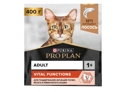 Сухой Корм Pro Plan (ПроПлан) Для Кошек Для Поддержания Функций Почек, Мозга и Иммунитета Кошек Лосось Adult Vital Functions Salmon 400г 