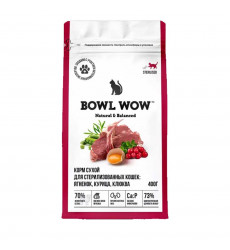 Сухой Корм Bowl Wow (Боул Вау)Для Стерилизованных Кошек Fresh Meat Ягненок, Курица и Клюква 400г