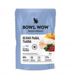 Влажный Корм Bowl Wow (Боул Вау) Для Котят и Беременных Кошек Белая Рыба и Тыква в Соусе 85г
