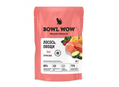 Влажный Корм Bowl Wow (Боул Вау) Для Стерилизованных Кошек Лосось и Овощи в Соусе 85г 