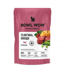 Влажный Корм Bowl Wow Bowl Wow (Боул Вау) Для Стерилизованных Кошек Телятина и Овощи в Соусе 85г