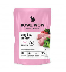 Влажный Корм Bowl Wow (Боул Вау) Для Кошек Для Кожи и Шерсти Индейка и Шпинат в Соусе 85г