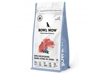 Сухой Корм Bowl Wow (Боул Вау) Для Щенков Крупных Пород Fresh Meat Ягненок, Индейка, Рис и Черника 2 Кг 