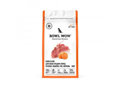Сухой Корм Bowl Wow (Боул Вау) Для Собак Средних Пород  Fresh Meat Ягненок, Индейка, Рис и Морковь 800г 
