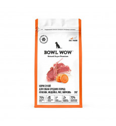 Сухой Корм Bowl Wow (Боул Вау) Для Собак Средних Пород Fresh Meat Ягненок, Индейка, Рис и Морковь 2кг