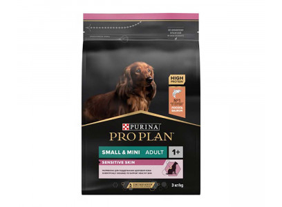 Сухой Корм Pro plan (Проплан) Для Собак Миниатюрных и Мелких Пород с Чувствительной Кожей Лосось и Рис Adult Dog Optiderma Small & Mini Sensitive Skin 3кг (1*4)  
