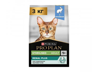 Сухой Корм Pro Plan (ПроПлан) Для Кастрированных Котов и Стерилизованных Кошек Кролик Optirenal Sterilised Rabbit 3кг 