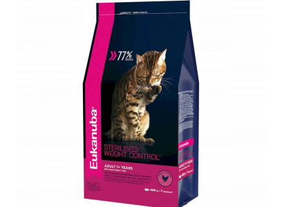 Сухой Корм Eukanuba (Эукануба)  Для Стерилизованных Кошек и Кастрированных Котов Контроль Веса Курица Adult Sterilised / Weight Control Chicken & Turkey 400г 