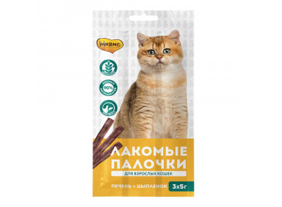 Лакомство Для Кошек Мнямс Палочки 13,5см Цыпленок+Печень 