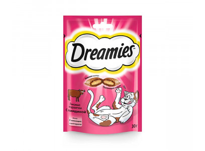 Лакомство Подушечки Dreamies (Дримс) Для Кошек Говядина Cat Treats With Tempting Beef 30г (1*19)  