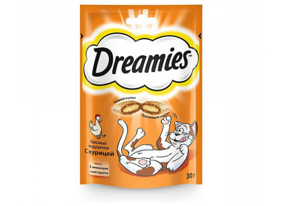 Лакомство Подушечки Dreamies (Дримс) Для Кошек Курица Cat Treats With Tasty Chicken 30г (1*19) 