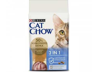 Сухой Корм Cat Chow (Кэт Чау) Для Кошек Вывод Шерсти Здоровья Мочевыводящих Путей и Здоровья Зубов Птица и Индейка Special Care Feline 3 In 1 Turkey 1,5кг (1*8)  